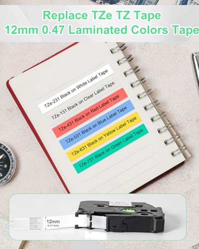 Labelife Replacement for Brother P Touch Label Maker Tape, TZe TZ Tape 12mm 0.47 Laminated Colored for Brother PT-D210 PT-D220 PT-H110 PT-D600 PT-D610BT, White/Clear/Red/Blue/Yellow/Green, 6-Pack - Image 2