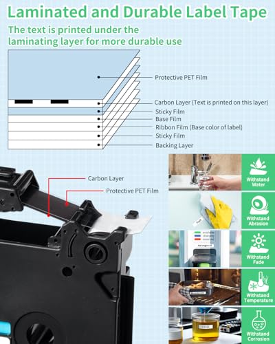 Labelife Replacement for Brother P Touch Label Maker Tape, TZe TZ Tape 12mm 0.47 Laminated Colored for Brother PT-D210 PT-D220 PT-H110 PT-D600 PT-D610BT, White/Clear/Red/Blue/Yellow/Green, 6-Pack - Image 4