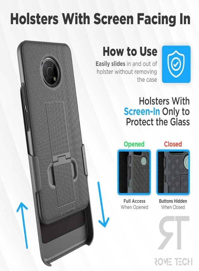 ROME TECH Designed for Nokia G300 Case with Belt Clip Holster - Kickstand Cover Phone Case - Black - Image 4