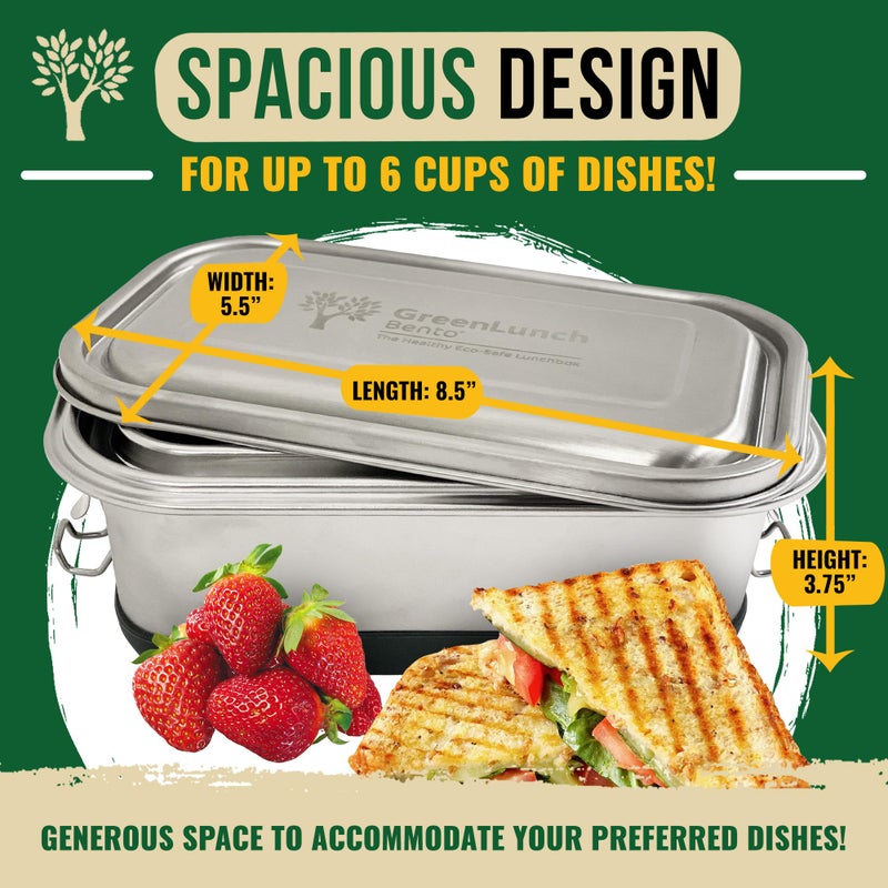 GreenLunch Bento Stainless Steel Bento Box, BPA-Free Lunch box with Snack Pods & Crack-Resistant Lunch box Containers for Adults & Kids with snap locks - Perfect for School and Office - Image 3