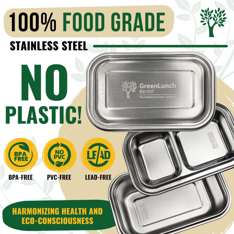 GreenLunch Bento Stainless Steel Bento Box, BPA-Free Lunch box with Snack Pods & Crack-Resistant Lunch box Containers for Adults & Kids with snap locks - Perfect for School and Office - Image 4