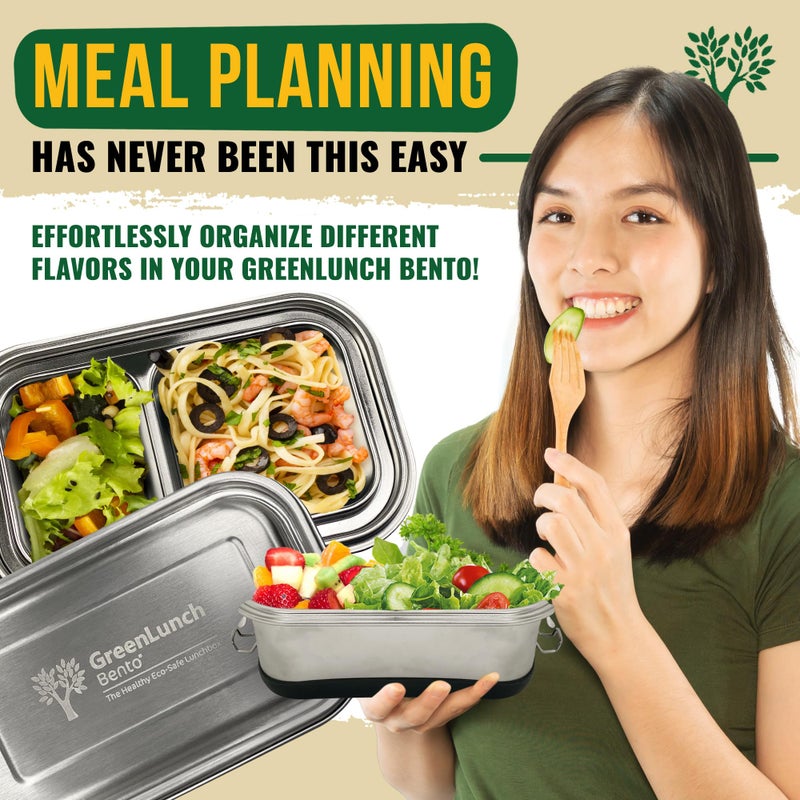GreenLunch Bento Stainless Steel Bento Box, BPA-Free Lunch box with Snack Pods & Crack-Resistant Lunch box Containers for Adults & Kids with snap locks - Perfect for School and Office - Image 5