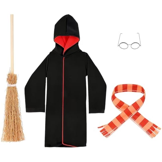 4PIECES WIZARD DOLL CLOTHES COSTUME SET ROBE SCARF BROOM MINI GLASSES BOYS GIRLS HALLOWEEN DRESS UP FOR KIDS CHRISTMAS THEMED PARTIES ACCESSORY - Image 1