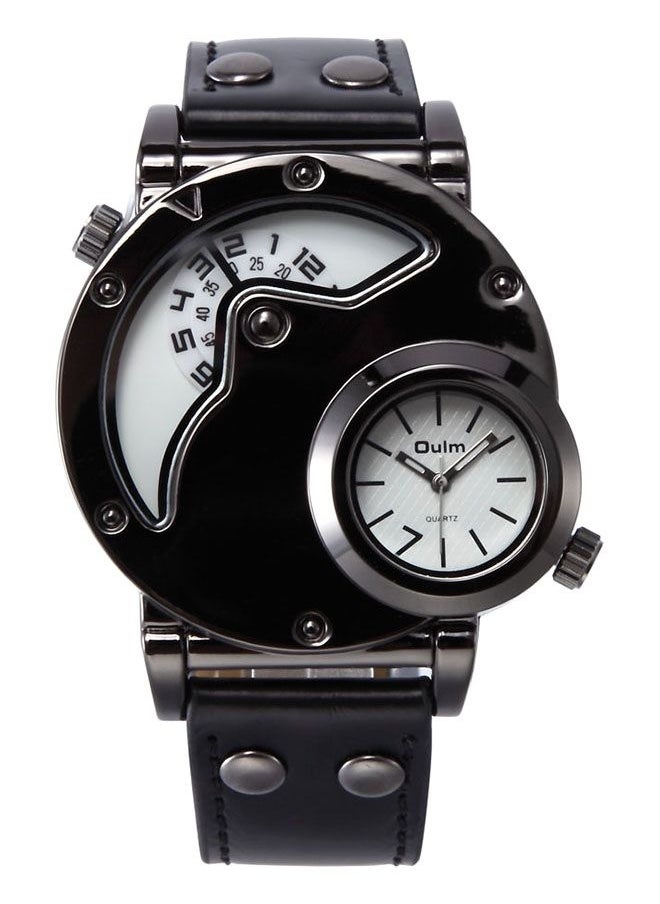 Oulm Men's Leather Analog Wrist Watch J3667W-KM - 42 mm - Black  - Image 1