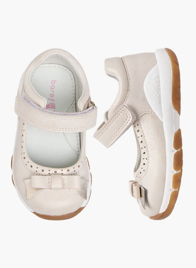 Barefeet Bow Accent Mary Jane Shoes with Hook and Loop Closure