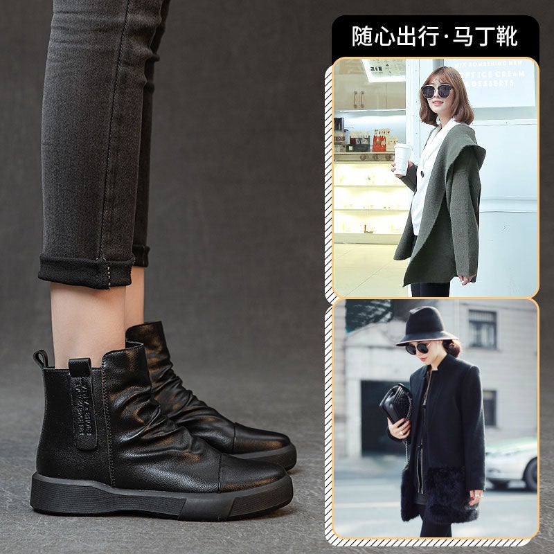 Vintage Plus Size Casual Short Boots Joker British Leather Martin Boots Round Head Thick Heel Thick Bottom Chelsea Boots - Image 5