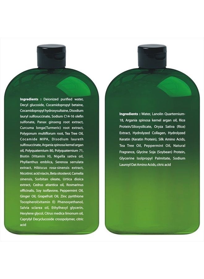 First Botany - Tea Tree Mint Shampoo and Conditioner - contains Pure Tea Tree Oil & Peppermint Oil - Fights Hair Loss, Promotes Hair Growth, Fights Dandruff, Lice & Itchy Scalp - Men & Women Sulfate Free -16 oz x 2 - Image 1