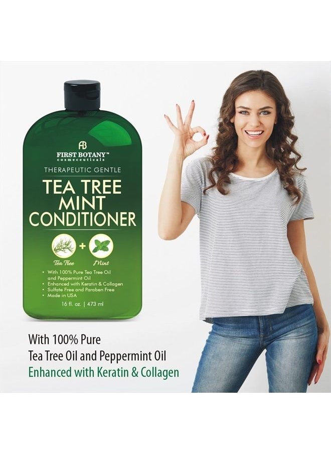 First Botany - Tea Tree Mint Shampoo and Conditioner - contains Pure Tea Tree Oil & Peppermint Oil - Fights Hair Loss, Promotes Hair Growth, Fights Dandruff, Lice & Itchy Scalp - Men & Women Sulfate Free -16 oz x 2 - Image 1
