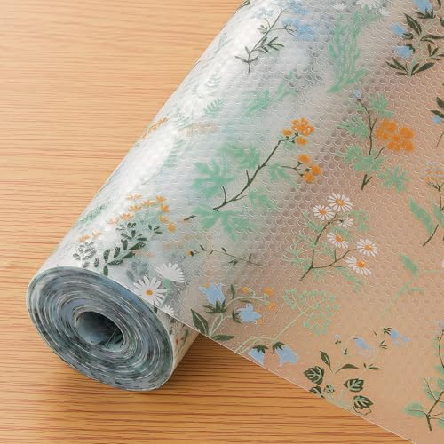 INNOLITES Shelf Liners for Kitchen Cabinets – Drawer Liner Waterproof & Oil-Proof, Non-Adhesive EVA with Floral Pattern – Durable Washable, Easy to Cut (Sage Green, 11.8" x 360") - Image 1