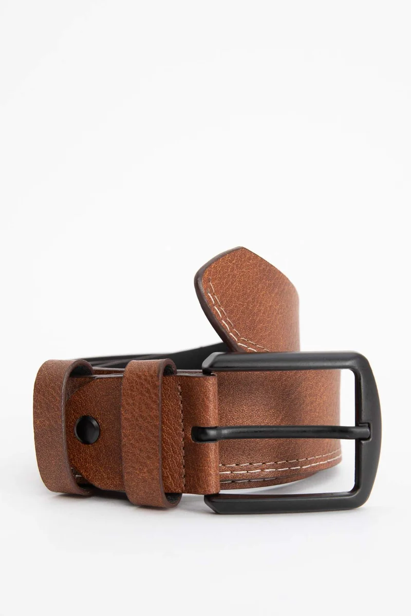 ديفاكتو Men's Faux Leather Rectangle Buckle Single Belt
