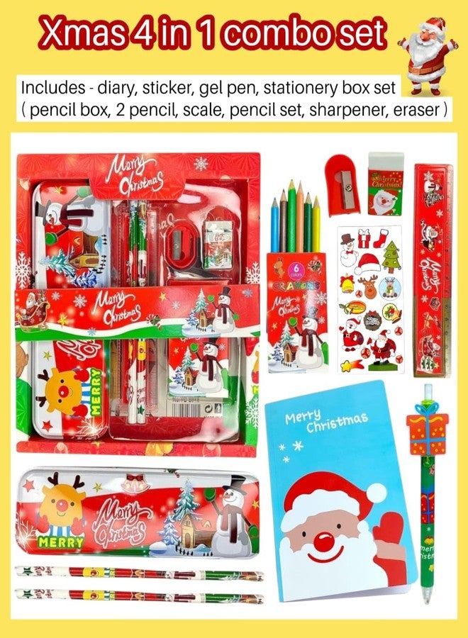 AMANVANI Christmas Theme Stationery Gift Combo, 4 Item Gift Combo for Kids, Santa Claus Return Gifts for Xmas Party, Festive Gift for Kids of All Age Group, Stationery Set - Image 2