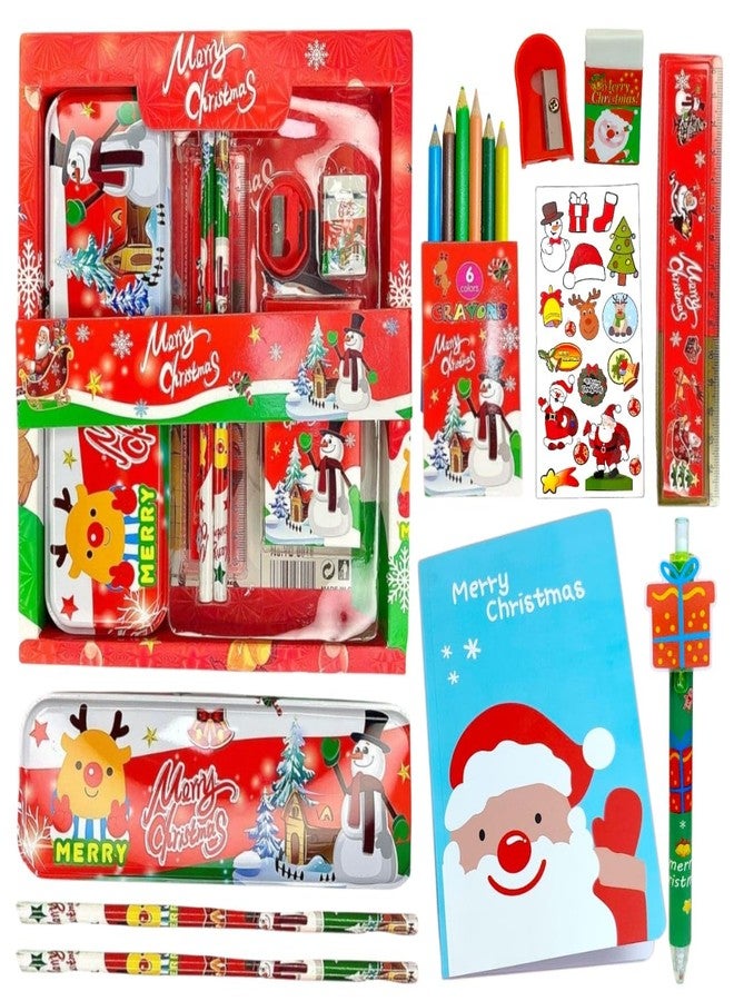 AMANVANI Christmas Theme Stationery Gift Combo, 4 Item Gift Combo for Kids, Santa Claus Return Gifts for Xmas Party, Festive Gift for Kids of All Age Group, Stationery Set - Image 1