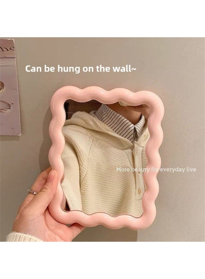 HD Folding Small Mirror Women's Dressing Table Desktop Uplintable Makeup Mirror Student Portable DIY Handheld-Color:Square Wavy Edge Can Be Hung On The Wall (cream Yellow)-Applicable Models:Standard  - Image 4