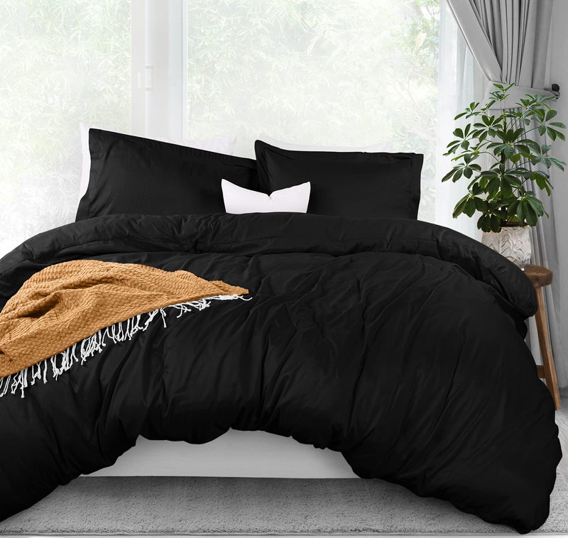Utopia Bedding Duvet Cover Full Size - 3 Piece with Zipper Closure - 1 Comforter Cover 80X90 Inches & 2 Pillow Shams 20X26 Inches (Black) Comforter Not Included - Image 1