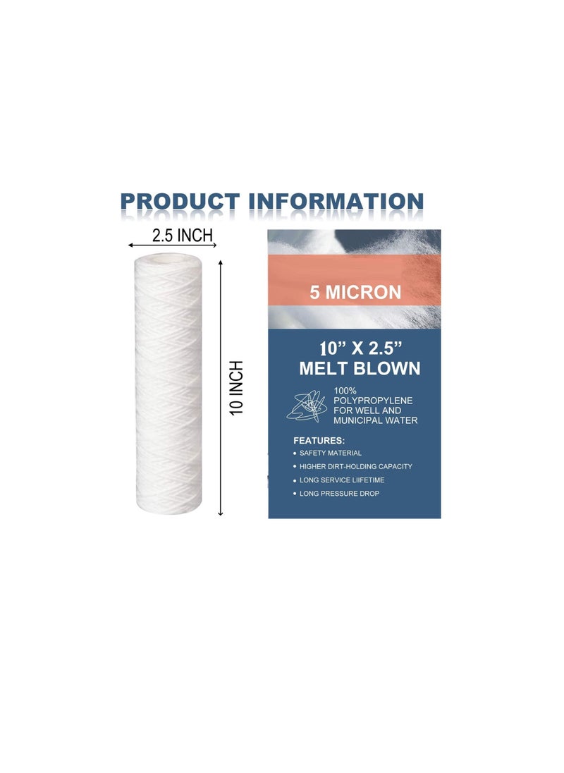 Generic - Water Filter Replacement Cartridges 10" Polypropylene Cotton Sponge Universal Cartridges, Standard Pre-filter Yarn Sediment for Standard RO Systems (Pack of 5, 10" Cotton Yarn (110g)) - Image 1