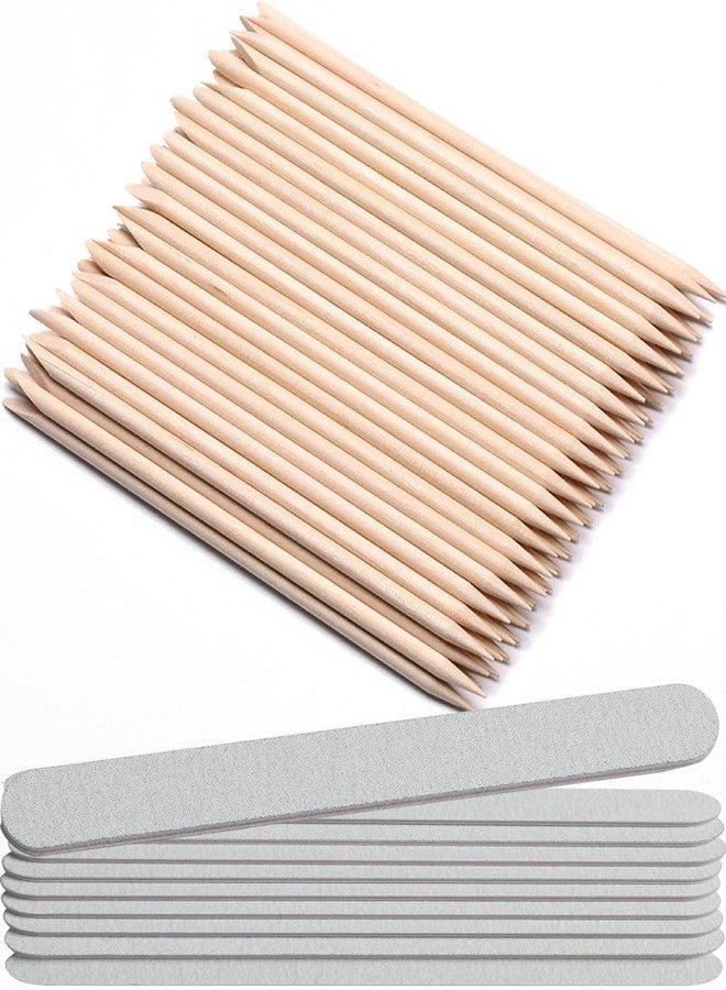Borogo 110 PCS Orange Wood Nail Sticks & Professional Double Sided 100/180 Grit Nail Files Emery Board Black Manicure Pedicure Tool White - Image 1