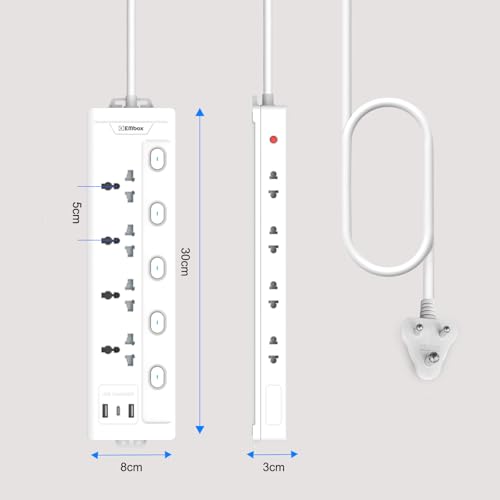 EMBOX Extension Board with Type C Individual Switch, Spike Guard, 6 amp Universal Sockets, LED Indicator and Safety Shutter, 2 Meter Extension Cord- 2500 W - Image 5