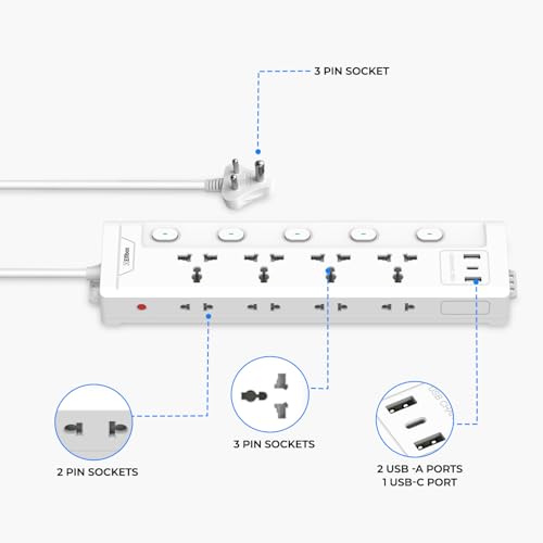 EMBOX Extension Board with Type C Individual Switch, Spike Guard, 6 amp Universal Sockets, LED Indicator and Safety Shutter, 2 Meter Extension Cord- 2500 W - Image 4