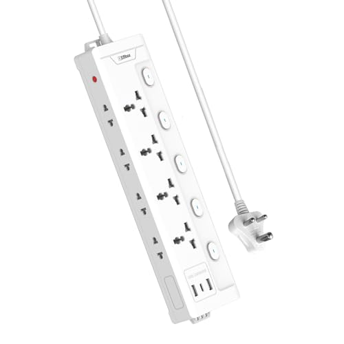 EMBOX Extension Board with Type C Individual Switch, Spike Guard, 6 amp Universal Sockets, LED Indicator and Safety Shutter, 2 Meter Extension Cord- 2500 W - Image 1
