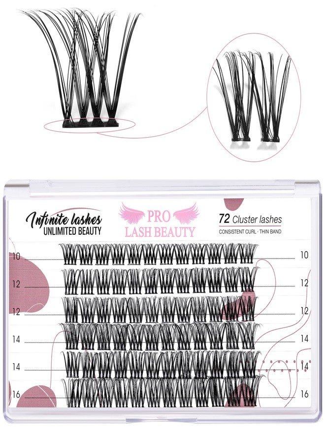 PRO LASHBEAUTY Cluster Lashes 72 Pcs Lash Clusters 2 in 1 DIY Eyelash Extension Individual Cluster Eyelashes Crush Style Self-Application Fluffy Super Thin Band Reusable Soft & Comfortable(Crush-D-10-16mix) - Image 1