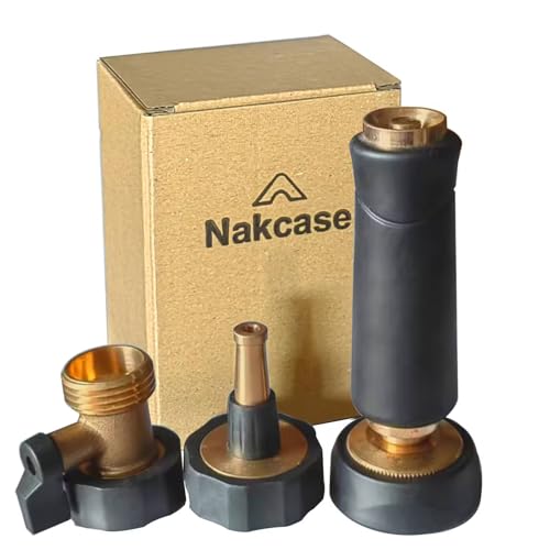 Nakcase Brass Hose Nozzle Adjustable Twist hose Sprayer High Pressure Hose Nozzle with OnOff Valve Leakproof Operation 34 Connector Jet Sweeper Nozzle for Patio and Pet Car Washing 3 Pack - Image 1