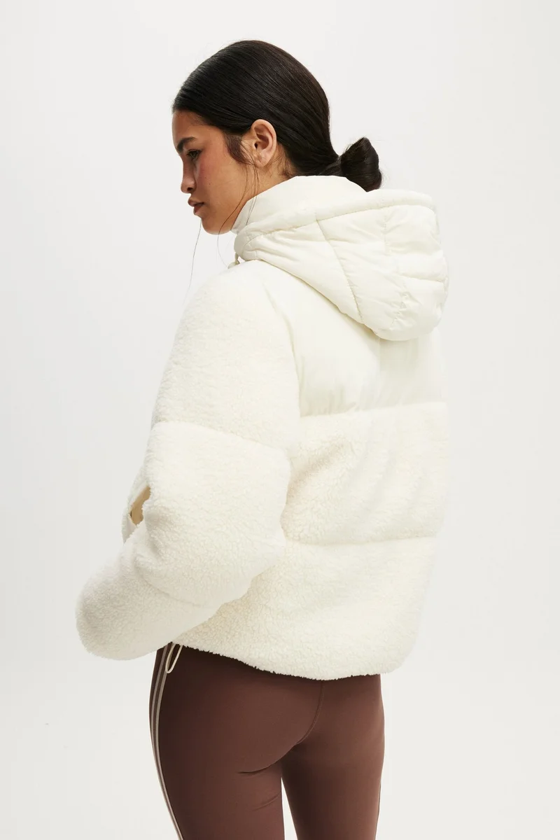 Cotton On  The Mother Puffer Sherpa Hood Jacket for Women | Best Price UAE