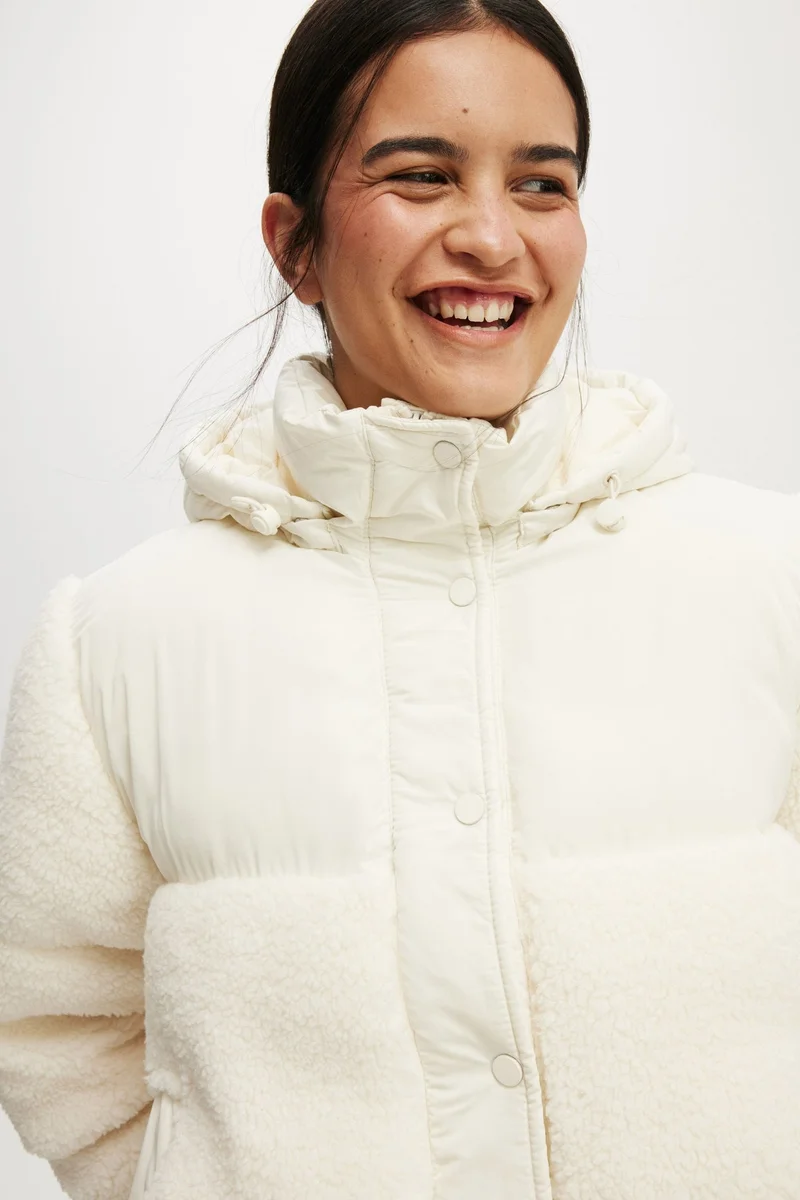 Cotton On  The Mother Puffer Sherpa Hood Jacket for Women | Best Price UAE