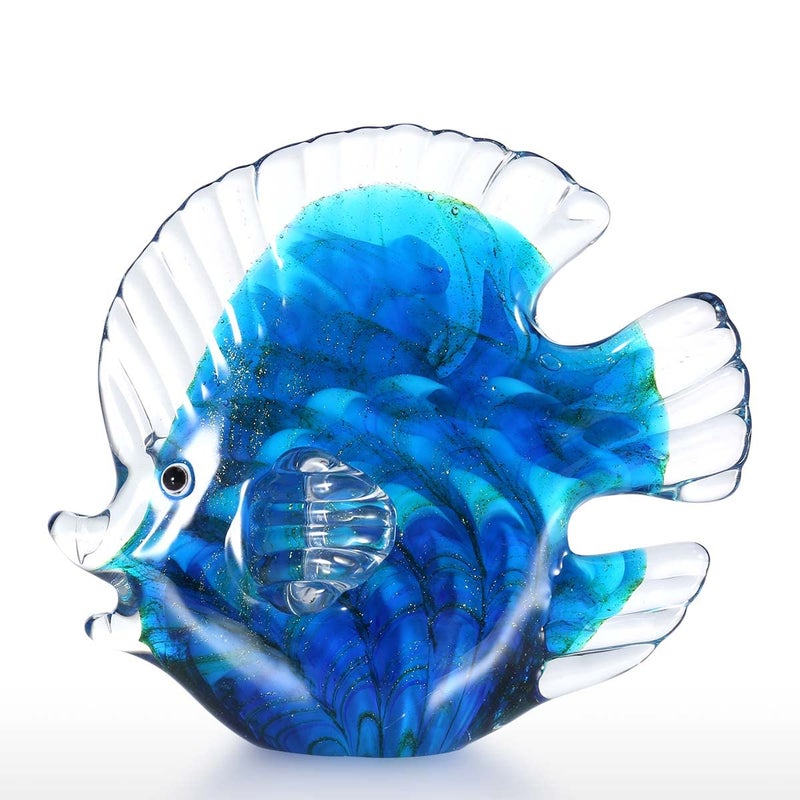 TOOARTS Blue Tropical Fish Glass Sculpture Home Decoration Office Ornament  Christmas Birthday Gift - Image 1