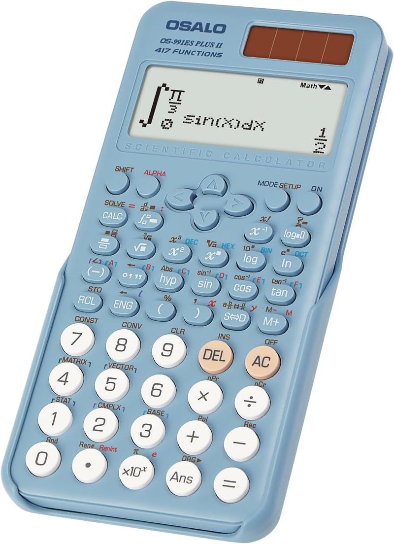 OSALO Scientific Calculator 417 Functions 2 Line Written Display Solar & Battery Power 10+2 Digits Calculators for School Students College Blue (OS-991ES Plus 2nd Edition) - Image 1