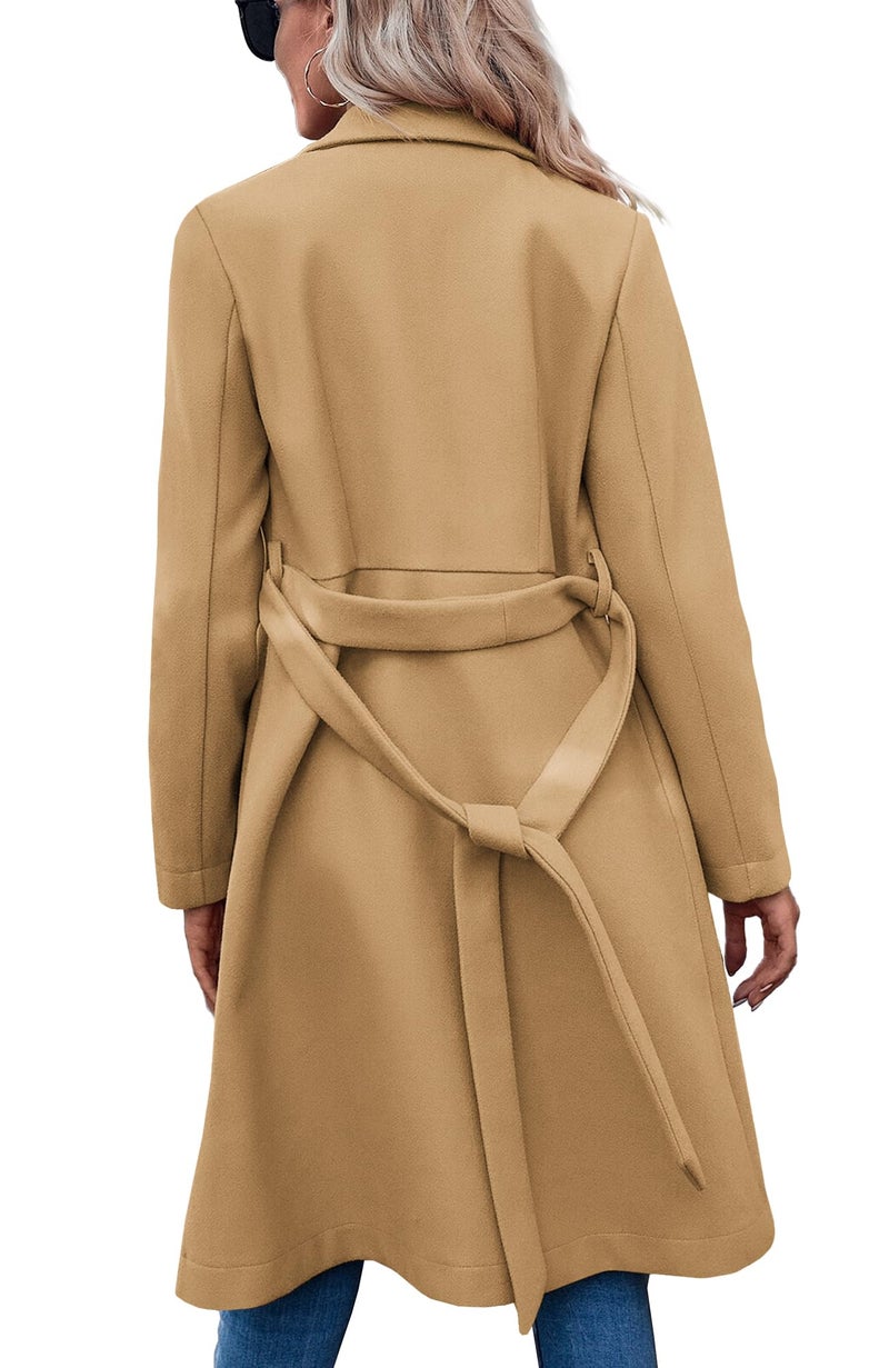 Fazortev Womens Pea Trench Coats Notched Lapel Double Breasted Belted Business Casual Jackets Outerwear - Image 5