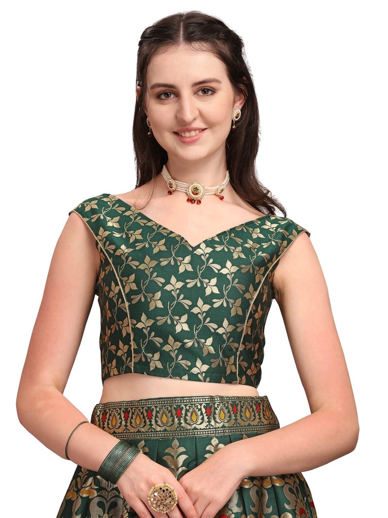 PURVAJA Women's Jacquard Semi-Stitched Lehenga choli (Amayra-D-Green_Green_Free Size) - Image 5