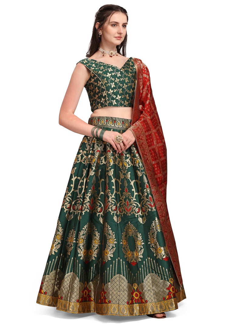 PURVAJA Women's Jacquard Semi-Stitched Lehenga choli (Amayra-D-Green_Green_Free Size) - Image 4