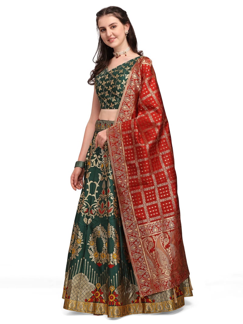 PURVAJA Women's Jacquard Semi-Stitched Lehenga choli (Amayra-D-Green_Green_Free Size) - Image 3