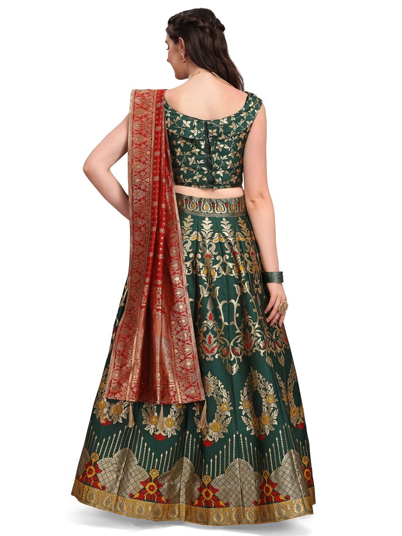 PURVAJA Women's Jacquard Semi-Stitched Lehenga choli (Amayra-D-Green_Green_Free Size) - Image 2
