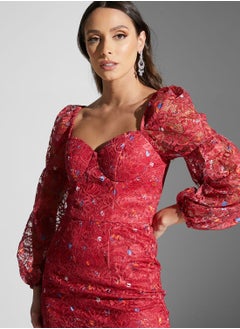 Chi-Chi London Sweetheart Neck Puff Sleeve Dress  - Image 3