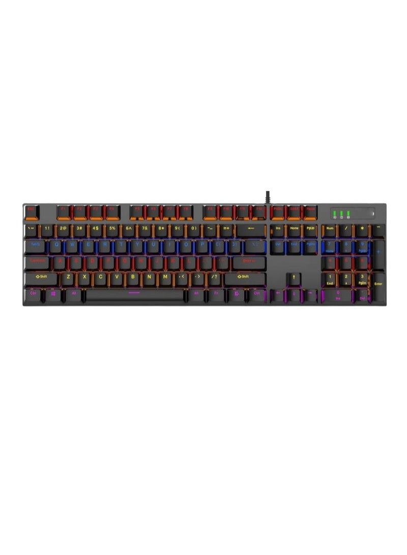 كوجار كيبورد العاب ميكانيكي، 104 مفاتيح، اضاءة خلفية RGB، سلكي USB، مفاتيح سيان - Image 1