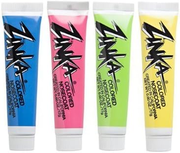 Zinka Colored Sunblock Zinc Waterproof Nosecoat 4 Pack Bundle .6oz Tube - Blue/Pink/Green/Yellow