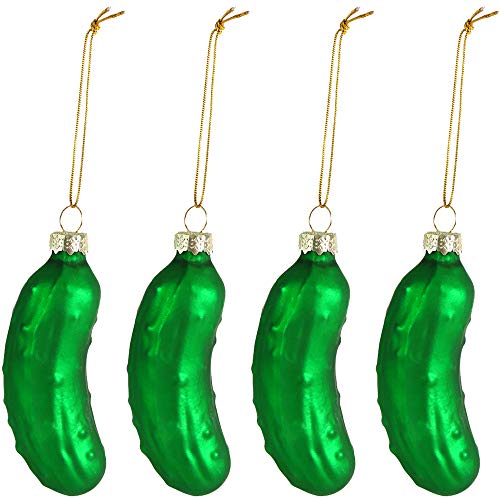 Ornativity Christmas Pickle Tree Ornament - Traditional Glass Blown Green Pickles Hanging Pickle Xmas Holiday Ornaments Decor 3.5" Pack of 4 - Image 1