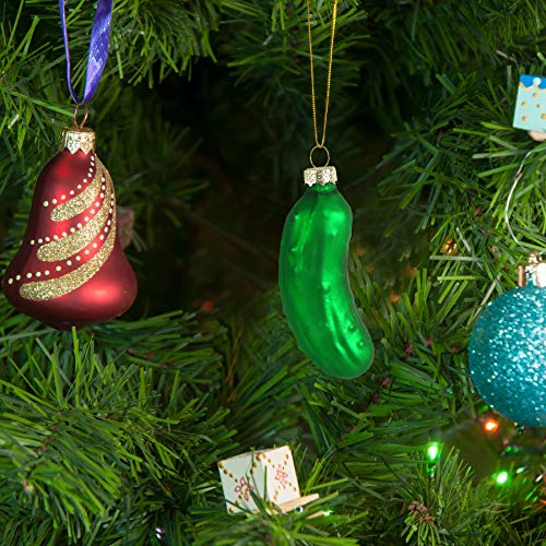 Ornativity Christmas Pickle Tree Ornament - Traditional Glass Blown Green Pickles Hanging Pickle Xmas Holiday Ornaments Decor 3.5" Pack of 4 - Image 3