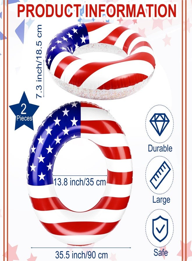 Elcoho 2 Pack Inflatable USA Pool Float Tube USA Flag Swimming Rings Filled with Sparkle Silver Stars Confetti 36 Inches Patriotic Toys Pool Float for Independence Day, Memorial Day, Veterans Day - Image 2