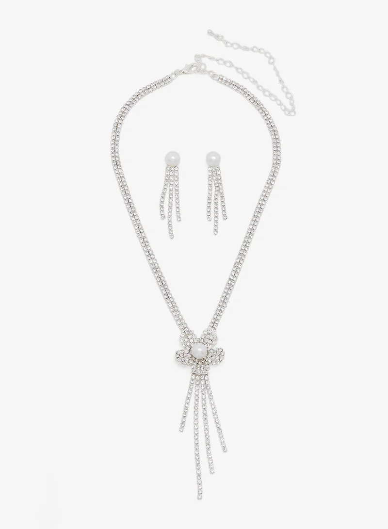 Ella Limited Edition Floral Rhinestone Embellished Necklace Set with Earrings
