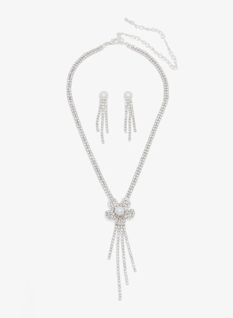 Ella Limited Edition Floral Rhinestone Embellished Necklace Set with Earrings