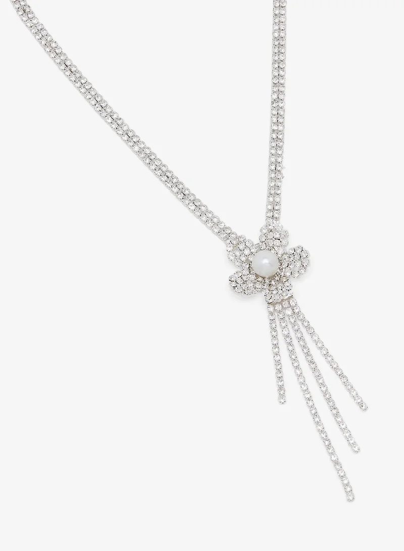 Ella Limited Edition Gold Floral Rhinestone Embellished Necklace Set with Earrings for Women | Best Price UAE