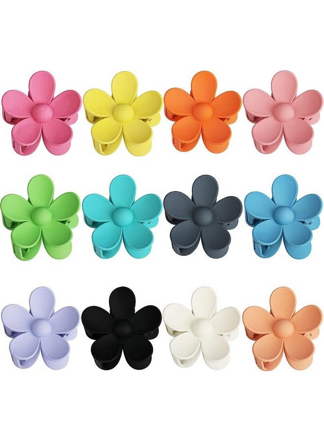 Blubby 12 Pieces Flower Claw Clips Large Hair Jaw Clips for Women Girls Thick, Thin Hair 12 Colors Matte Big Hair Claw Clips Non Slip Strong Hold Hair Catch Clamps Barrettes Headwear Accessories - Image 1