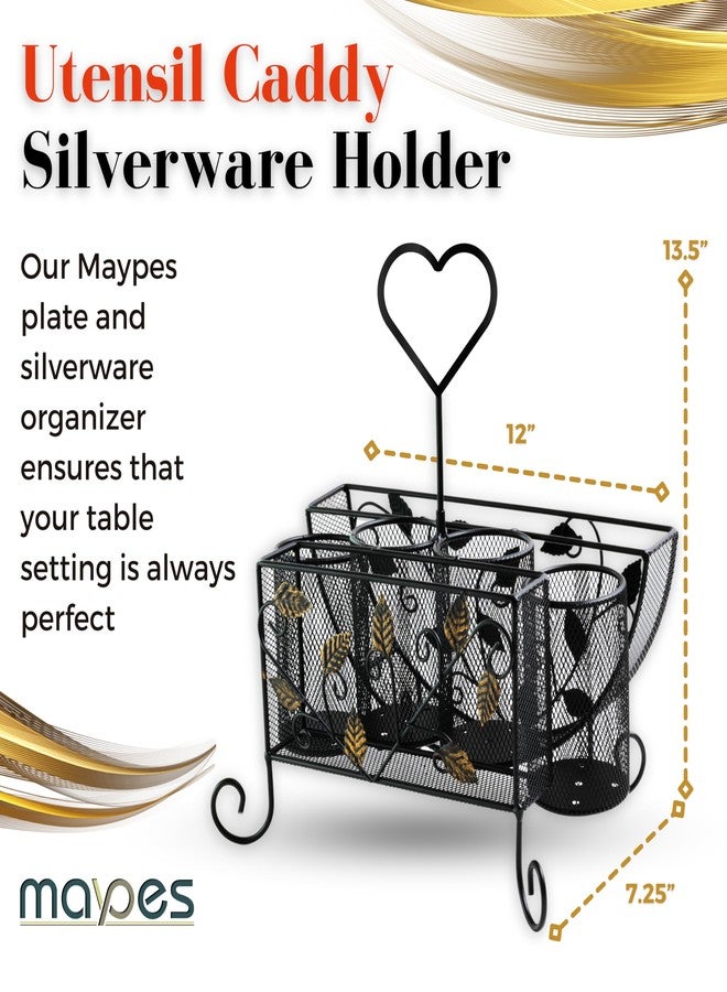 Maypes Utensil Caddy Silverware Holder - 2-in-1 Plate Holder and Cutlery Organizer for Forks, Spoons, Plates and Napkins - Flatware Organizer and Silverware Caddy for Table, Party, Picnic, RV, BBQ - Image 3
