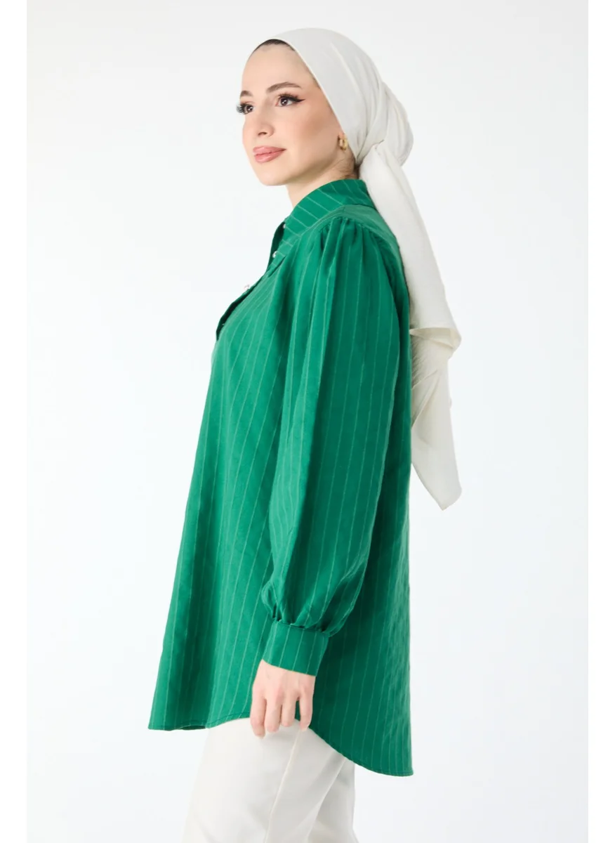 Tofisa 24426-GREEN Striped Detailed Long Sleeve Shirt