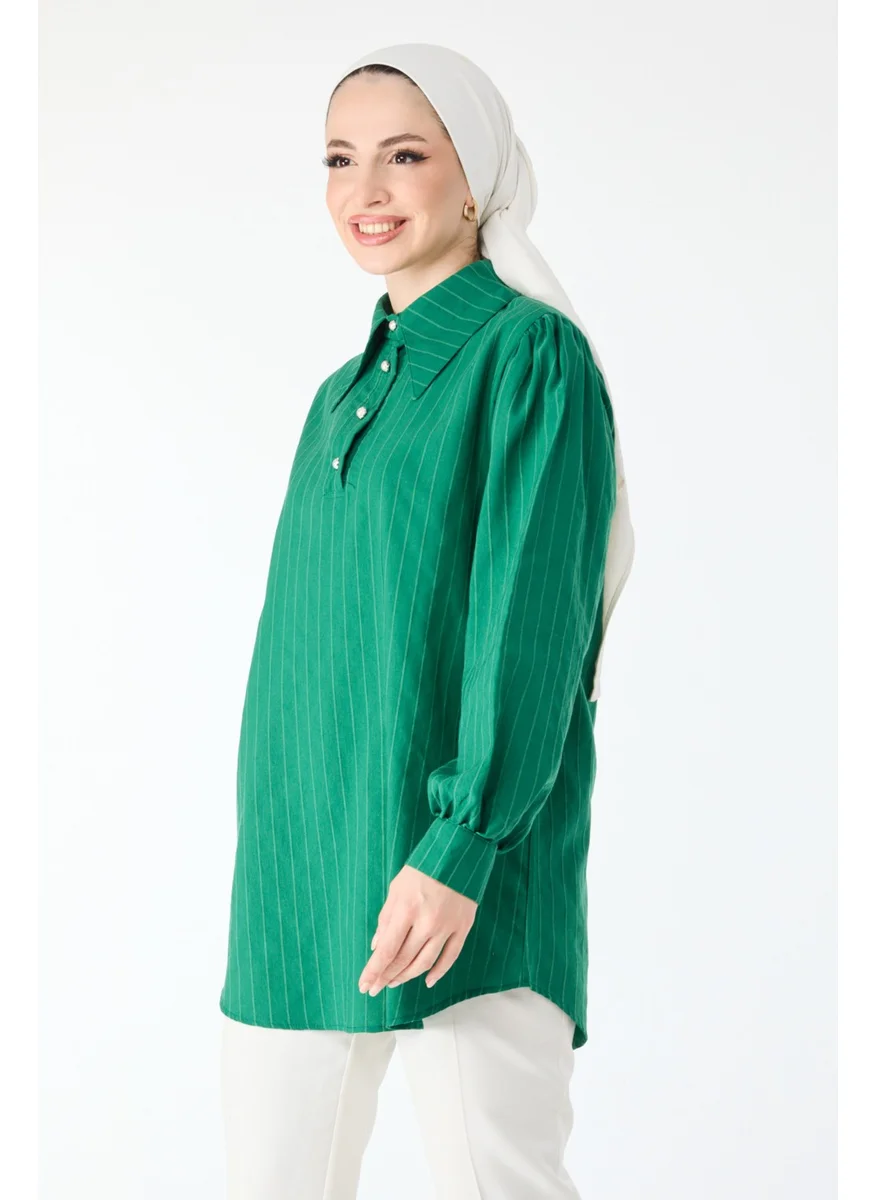 Tofisa 24426-GREEN Striped Detailed Long Sleeve Shirt