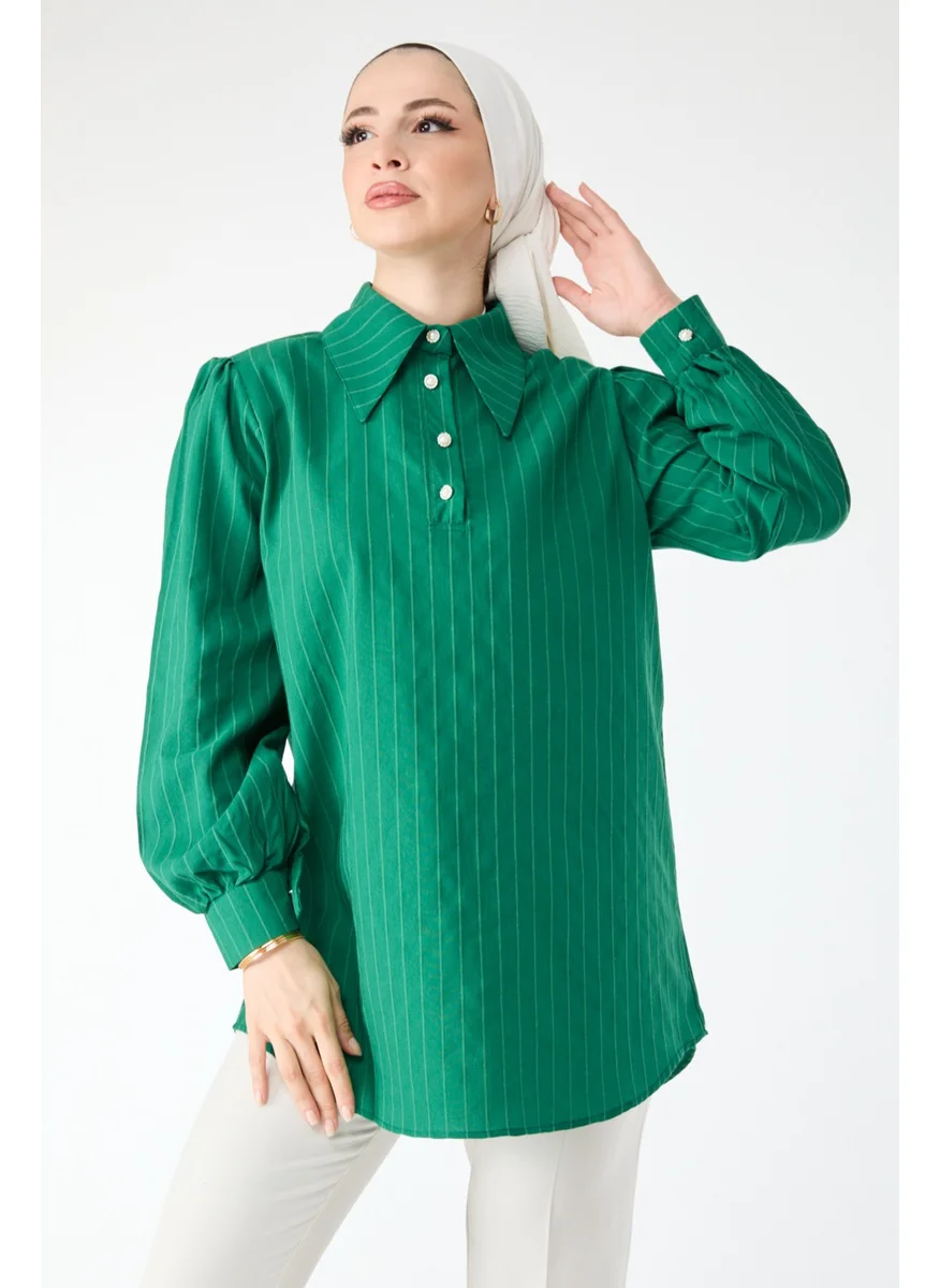 Tofisa 24426-GREEN Striped Detailed Long Sleeve Shirt
