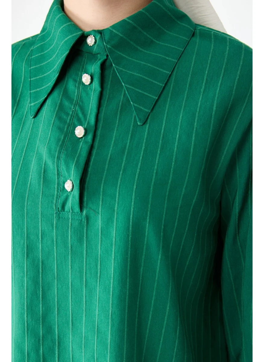 Tofisa 24426-GREEN Striped Detailed Long Sleeve Shirt