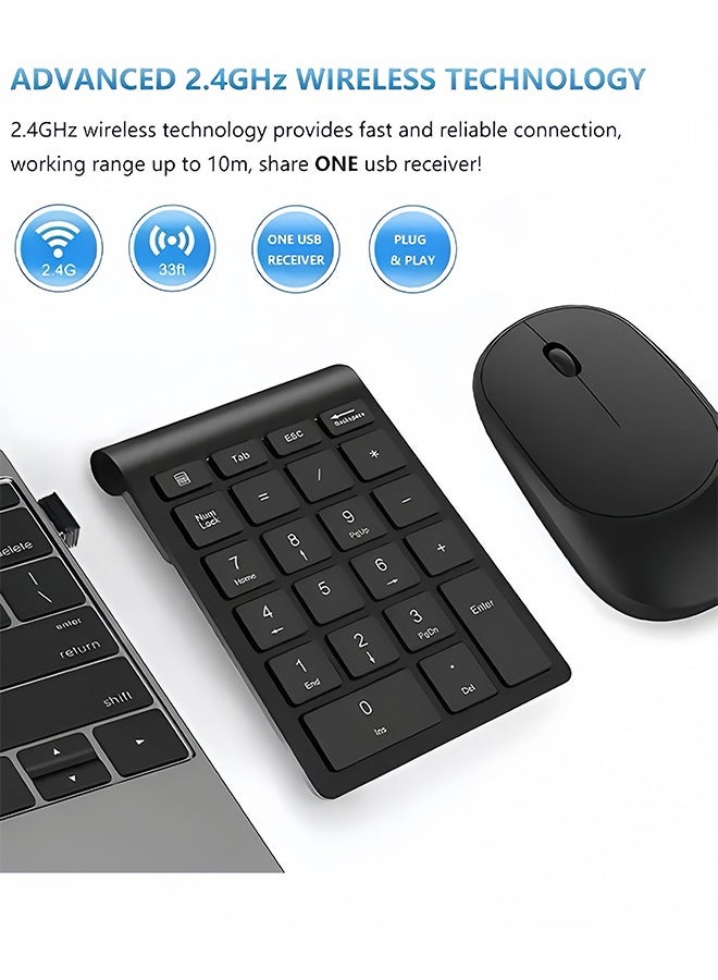 GNAFOTU Wireless Number Pad and Mouse Combo,Portable Ultra Slim 2.4GHz USB Numeric Keypad,Slient Financial Accounting Numeric Keypad With Wireless Mice,For Laptop/PC/Desktop/Notebook - Image 3